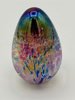 Glass Eye Studio Blue Egg Shaped Paperweight 1993